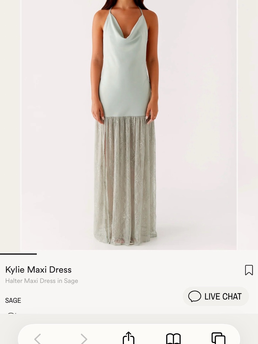 Peppermayo Sage Halter Maxi Dress with Lace Skirt